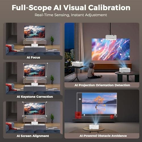 [AI Movin 2.0 System/1200 ANSI/Auto Focus] Projector-4K with WiFi 6 and Bluetooth, 30W DoIby Audio Netflix-Licensed Outdoor-Projector, Lisowod 1080P Smart Portable Proyector with HDR10+ 2025 Upgraded