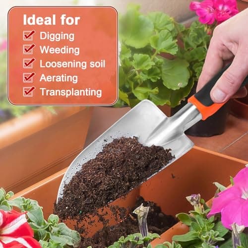 Garden Shovel Garden Hand Trowel, Heavy Duty Hand Shovel with Ergonomic Handle, Small Gardening Tools for Digging, Rust Resistant Gardening Spade Trowel Tools, Orange