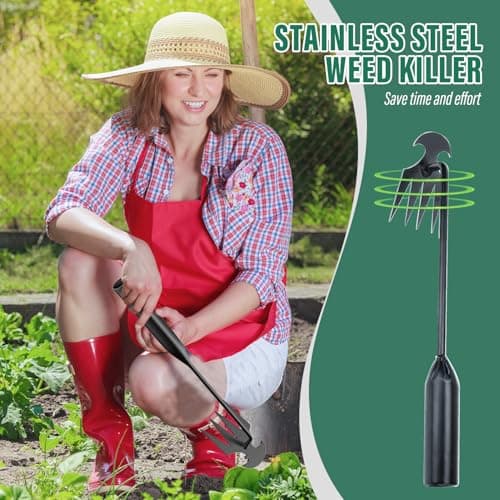 Manual Weed Remover Tool for Lawn and Garden, 2025 Upgrade Garden Weed Pulling Tool Uprooting Weeding Tool,Weed Puller Tool 4 Tooth Manganese Steel for Gardening Backyard Farm (19.7in)