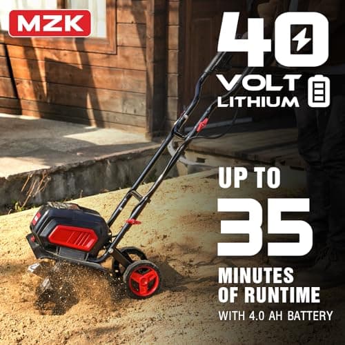 MZK 40V 12-inch Cordless Garden Tiller, Battery Powered Garden Cultivator, 2 * 4.0Ah Battery and Fast Charger Included