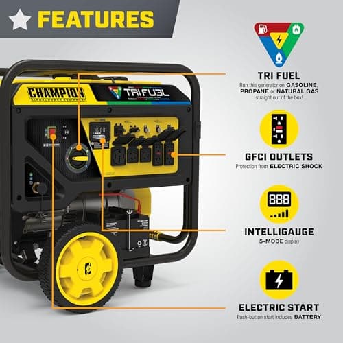 Champion Power Equipment 15,000-Watt Electric Start Tri Fuel Home Backup Portable Generator with CO Shield
