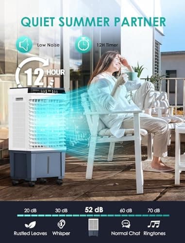 Air Choice Portable Evaporative Air Cooler, 1800 CFM Swamp Cooler with 6 Ice Box & 5.3 Gal Water Tank, 110° Swing, 3 Speeds, Upgraded Remote, 12H Timer, 3-in-1 Air Cooling Fan for Outdoor Indoor, Gray