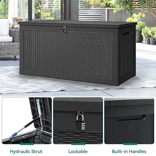 YITAHOME 260 Gallon Outdoor Storage Box, Large Water Resistant Resin Deck Box, Indoor Outdoor Lockable Storage Container for Patio, Garden, Cushions, Tools, Equipment(Black)