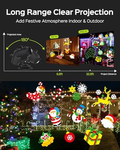 JACKYLED Christmas Projector Light, Outdoor 2-in-1 HD Holiday Projector Light Outdoor with Remote Control, Timers, IP65 Waterproof (15 Slides, 10 Colors)