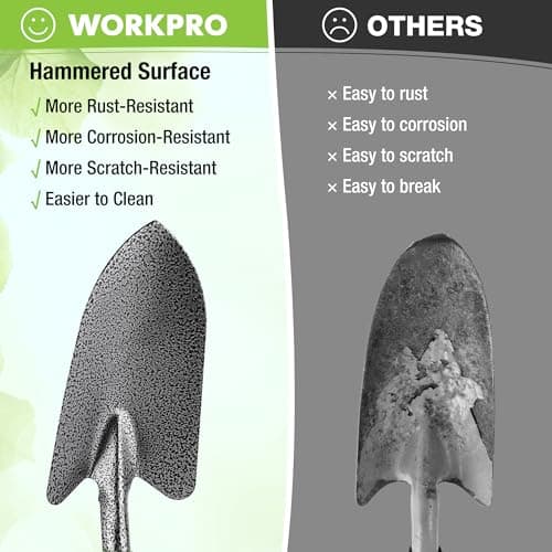 WORKPRO 6-Piece Garden Tool Set, Heavy Duty Gardening Hand Tools with Soft Rubber Handle, Including Trowel, Rakes, 2-in-1 Hoe and Crack Weeder, Ideal Gardening Gifts for Men and Women