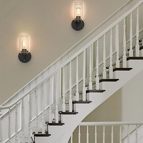 Zevluck 1-Light Wall Sconce, Modern Wall Light Fixtures with Clear Glass Shade, Matte Black Bathroom Vanity Light, Hardwired Vanity Wall Lamps for Bathroom, Bedroom, Living Room, Stairs, Hallway