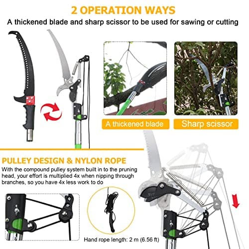 27 Feet Tree Pole Pruner Manual Branches Trimmer Tree Branch Garden Tools Loppers Hand Pole Saws Extendable Height Adustable System for Sawing and Shearing