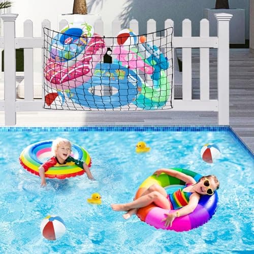 Pool Toy Float Storage Net - 71*47 Inch Extra Large Elastic Mesh Fence Net with 20 Hooks Outdoor Hanging Pool Storage Organizer for Pool Floats, Swim Rings, Balls, Inflatable Toys Pool Accessories