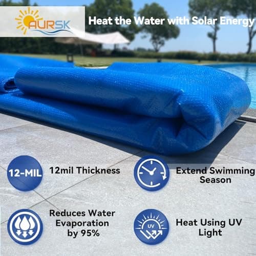 AURSK Solar Pool Cover,12mil 18x9 Foot Solar Pool Blanket for In-Ground and Above Ground Swimming Pools,Rectangular Thermal Pool Cover,Blue（9x18FT）