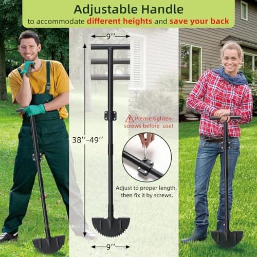 Half Moon Edger Lawn Tool - Heavy Duty Saw Tooth Manual Edgers with Sharp Blade & Wide Footplate, 38"-49" Adjustable T-Grip Handle for Landscaping, Sidewalks, Yard,Grass,Flower Bed & Garden Edging