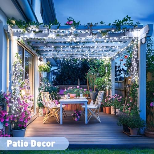 JMEXSUSS 2 Pack Solar String Lights Outdoor Waterproof, Each 33FT 100 LED Solar Lights Outdoor, 8 Modes White Fairy Light for Outside Yard Tree Patio Garden Wedding Christmas Decorations