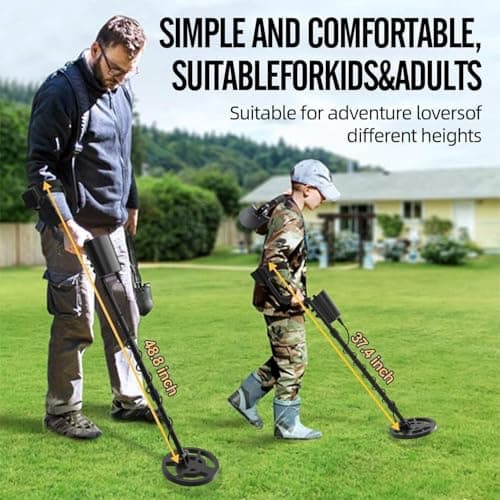 Metal Detector for Adults & Kids - Adjustable Stem, High Accuracy & 10" Waterproof Coil. Disc/All Metal Modes for Coin & Gold Detection by Beginners
