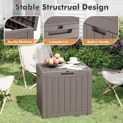 32 Gallon Deck Box Lockable Resin Indoor Outdoor Storage Box waterproof Outdoor Container for Patio Furniture, Pool Accessories, Cushions, Garden Tools, Sports Equipment