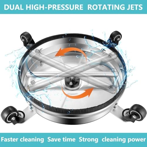 14" Pressure Washer Surface Cleaner with 4 Wheels-Stainless Steel Power Washer Accessories for Concrete Driveways Sidewalks Patios Cleaning (14 INCH Silver)