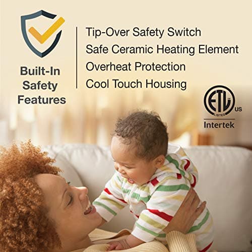 Lasko Portable Indoor Electric Ceramic Space Heater with Tip-Over Safety Switch, Overheat Protection, Thermostat and Extra Long Cord, 2 Speeds, Safe for Home, 9.2 Inches, Dark Gray, 1500W, 754201