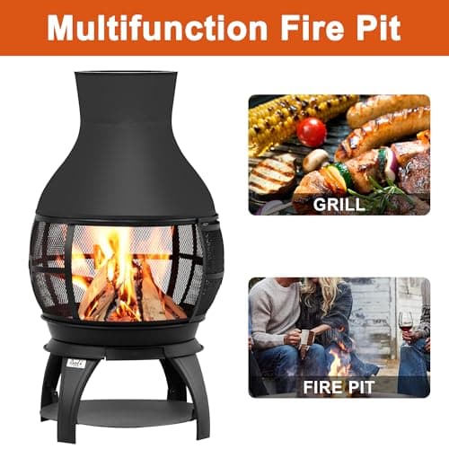 BALI OUTDOORS Fire Pit Wood Burning Chiminea Outside Fireplace Patio Small Firepit, Size 17.7" W x 35.6" H, Brown-Black
