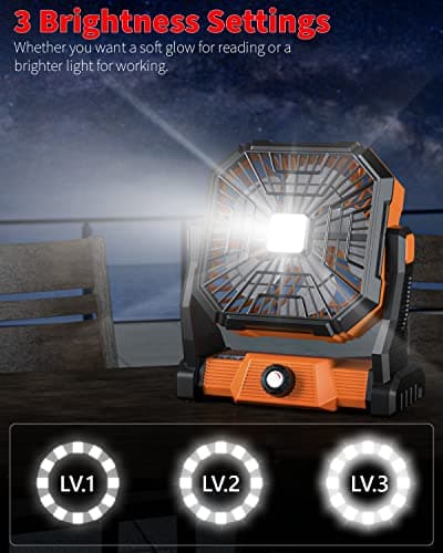 Portable Camping Fan,20000mAh Rechargeable Battery Powered Fan with LED Lantern, USB-C Battery Operated Fans,Ultra Quiet, for Outdoor Indoor Use,Travel, Tent, Beach, Picnic, Barbecue, Fishing, Home