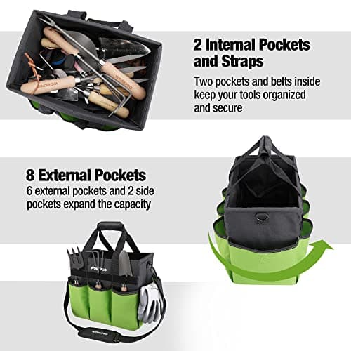 WORKPRO Garden Tool Bag Organizer, Heavy Duty Gardening Tote Bag with 10 Pockets and Long Adjustable Shoulder Strap, Standable Garden Home Tool Kits Organizer, Green