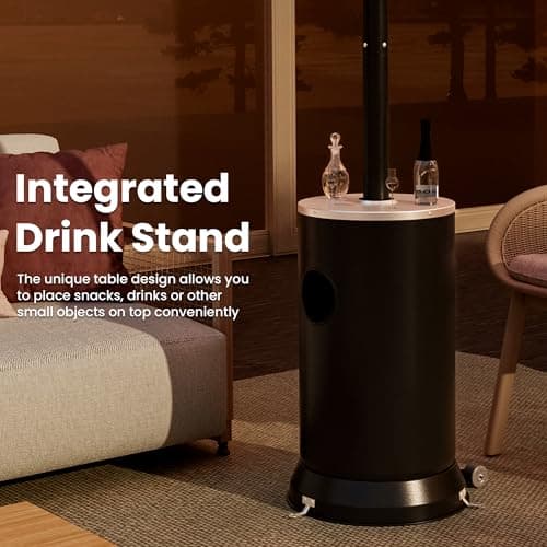 PAMAPIC 48000 BTU Patio Heater, Outdoor Propane Heater 2 in 1 Table Design, Double-Layer Stainless Steel Burner, Wheels, Triple Protection System, Outdoor Heater for Home and Residential,Black