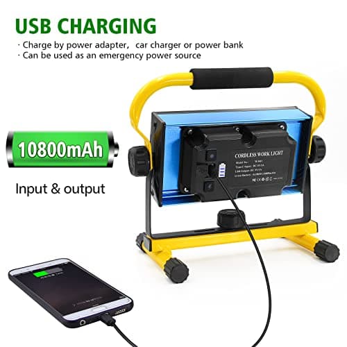 100W COB Rechargeable Work Light, 7000LM Cordless LED Work Lights, Waterproof Portable Flood Light with Stand for Outdoor Camping, Hiking, Garage, Car Repairing, Workshop Job Site Lighting