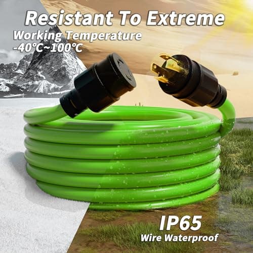 15FT 30 Amp Generator Extension Cord 4 Prong, NEMA L14-30P/L14-30R 10 Gauge STW 125/250V Twist Lock Generator Cord Heavy Duty, Green ETL Listed