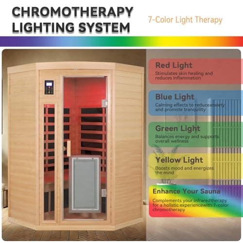 2-3 Person Corner Sauna, Infrared Saunas for Home, Chromotherapy, Canadian Hemlock Sauna, Indoor Sauna with Red Light Therapy