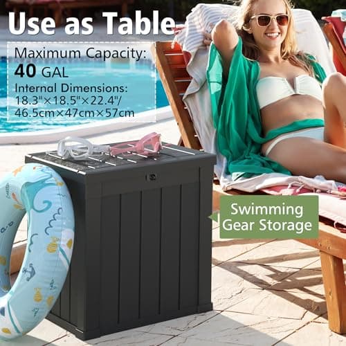 KAMABOKO 40 Gallon Resin Deck Box Large Outdoor Storage Boxes for Patio Furniture, Garden Tools, Pool Supplies, Weatherproof and UV Resistant, Lockable, Dark Black