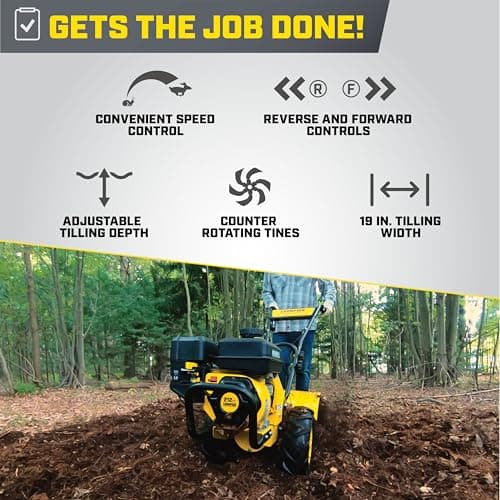 Champion Power Equipment 19-Inch Counter Rotating Rear Tine Tiller with Self-Propelled Agricultural Tires