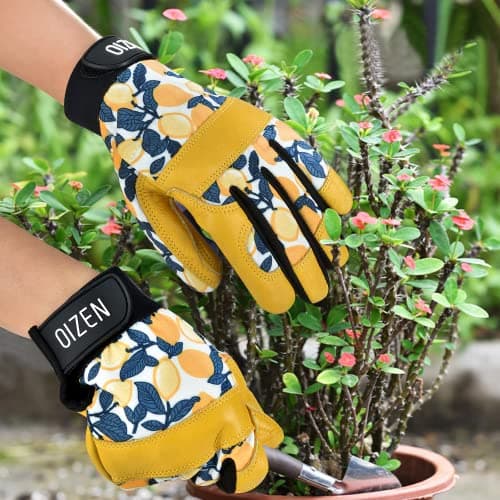 Cowhide Leather Thorn Proof & Puncture Resistant Gardening Gloves for Women and Men, Touchscreen Compatible Working Gloves for Weeding, Digging, Planting, Gardening Gifts for Women, Size Medium