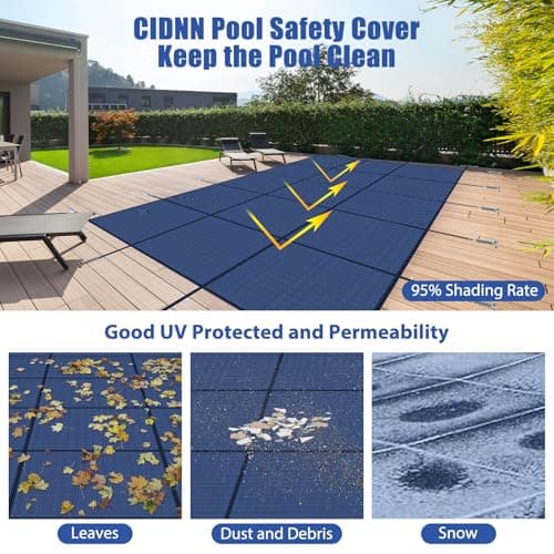 Inground Pool Cover Safety Fits Rectangle Swimming Pool, Mesh Solid Pool Cover for Inground Pools,Winter Pool Safety Cover Includes Safety Net and Installation Tools Blue (Blue, Fits 18x36ft Pools)