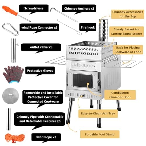 WillowyBe Portale Outdoor Sauna Set with Tent, Dry Sauna Wood Stove, Driftwood-infused Cooking for Friends