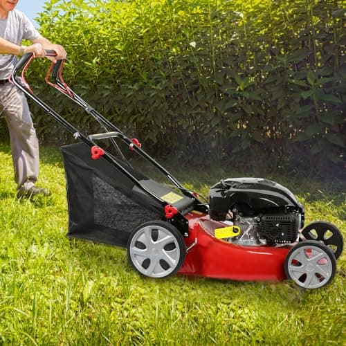 Self Propelled Gas Lawn Mower, 141cc Gas Engine Lawn Mower with 20 Inches Blade, Walk-Behind Lawn Mower, Cordless Lawn Mower Push Lawn Mower with 50L Grass Tank, Big Wheels, USA Fast Arrival
