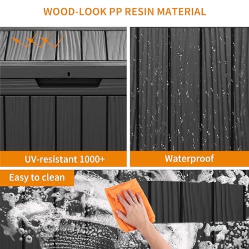 45 Gallon Resin Deck Box, Lockable Patio Outdoor Storage Box for Furniture, Garden Tools and Tools Storage, Waterproof Outside Storage Boxes - Black