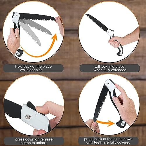 Folding Pruning Hand Saw 10 Inch Blades with SK5 Steel Blade for Tree Trimming, Camping, Gardening, Hunting, Cutting Wood, PVC, Bone with Ergonomic Handle Design