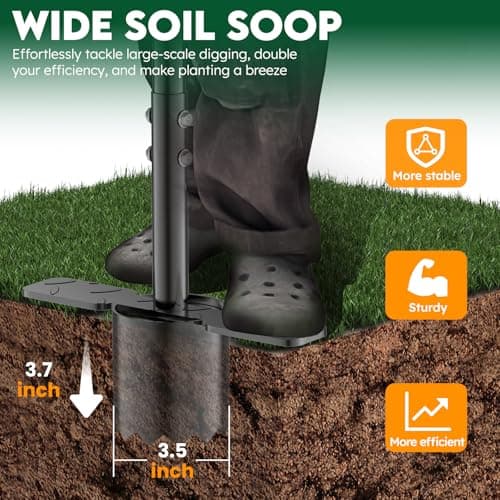 BreeRainz Bulb Planter Tool Long Handle, Height Adjustable Sod Plugger Tool w/ 3.5" Wide Serrated Base,Heavy Duty Dual-Peda Garden Tool for Planting Tulips,Iris,Daffodils,Soil Sampler Transplanting