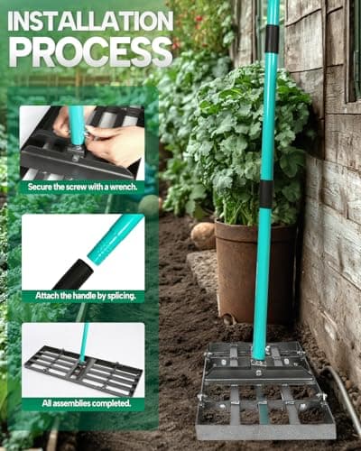 Breeze Touch Lawn Leveling Rake 30x10 Weighted & Collapsible Plate, Heavy Duty Yard Leveler Rake with 77" Adjustable Stainless Steel Handle, Lawn Tools for Gardening, Golf Course, Farm, Pasture