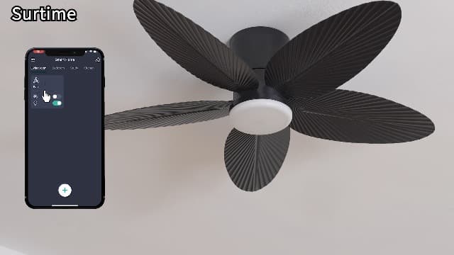 Palm Leaf Ceiling Fans with Lights-42 Tropical Ceiling Fan with Light and Remote/APP Control,Flush Mount Low Profile Black Ceiling Fans for Bedroom,Indoor/Outdoor Patio Use