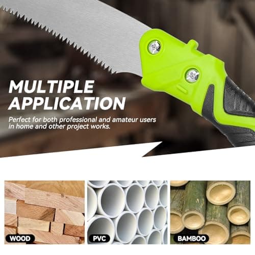 Auto Dynasty 15.5" Curved Handsaw Blade Pruning Hand Saw with Scabbard Safety Sheath Non-Slip Comfort Grip for Sawing, Trimming, Gardening, Cutting Wood, Green