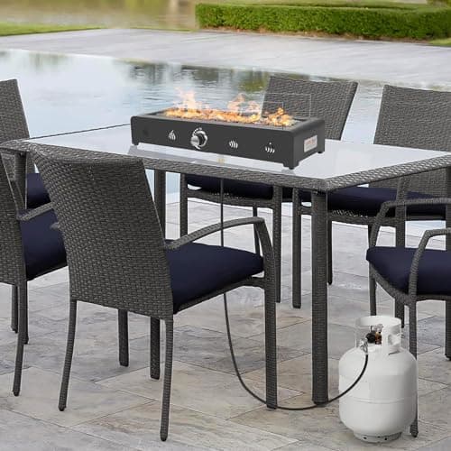Onlyfire 28'' Tabletop Fire Pit Table, Propane Gas Firepit with Bottom Air Intake, Glass Wind Guard and Lava Rock, Outdoor Rectangular Smokeless Fireplace
