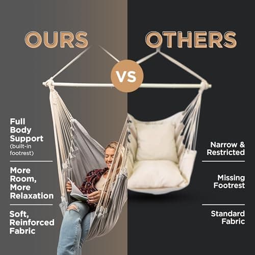 Indoor Hammock Chair Swing - Hanging Hammock Swing Chair - Indoor/Outdoor - Hanging Chairs for Bedroom, Patio, Porch, Swinging Chair Hammock for Adults - Built-In Footrest - Spacious Full-Body Support