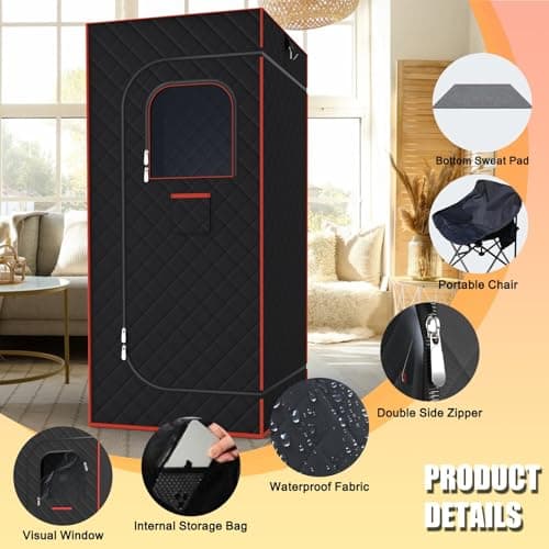 Portable Sauna for Home, Sauna Box Sauna Tent with 3L Steamer, Remote Control, Folding Chair and Foot Pad, Full Size Personal Steam Sauna for Home Spa, 15 Levels, Orange