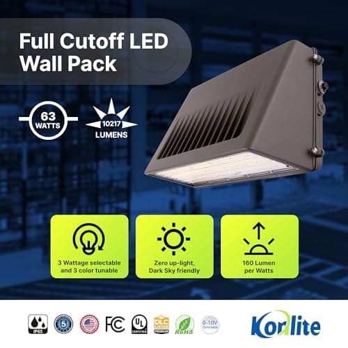 63W/45W/30W Full-Cutoff LED Wall Pack Lights, Selectable Wattage & CCT (5000K/4000K/3000K), LED Wall Light, Energy Efficient, Durable, Outdoor Commercial Wall Pack Light, 9797LM