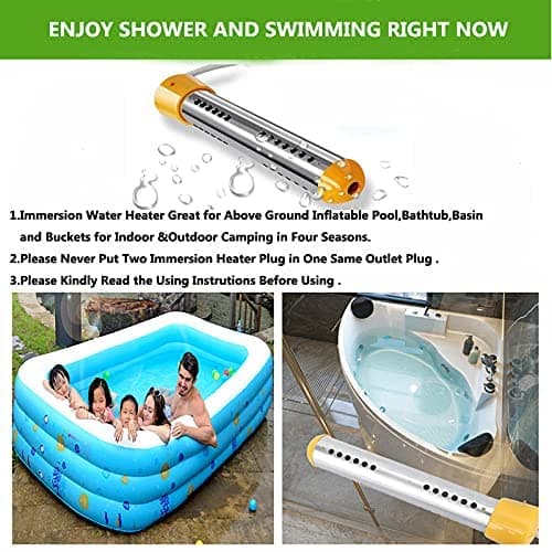 HASTER Portable Pool Immersion water Heater for Inflatable Pool Bathtub,Bucket Heater with 304 SS Guard,Electric Submersible Water Heater with LCD Thermometer,Heat 5 Gallon Water in Minutes In&Out