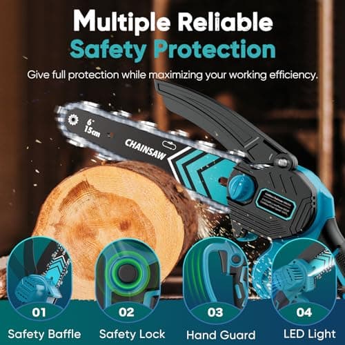 Mini Chain saw, 6-Inch Chain Saw, 2 Pack 2000mAh Batteries, 【Seniors Friendly】Portable Handheld Chainsaw, Mini Chainsaw Cordless for Wood Cutting Tree Trimming DIY Projects Gardening Camping
