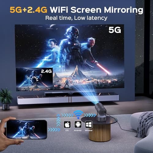 [Built-in Battery] Mini Projector With Wifi and Bluetooth, 4K Decoding 1080P Supported 270 Rotatable 150'' Screen Auto Keystone Home Outdoor Portable Smart Projector, Iron Grey