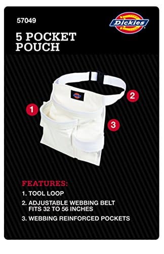Dickies 5-Pocket Single Side Tool Belt Pouch/Work Apron, Durable Canvas Construction, Adjustable Belt for Custom Fit