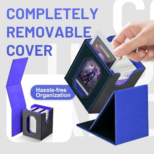 Trading Card Storage Box with Commander Display for MTG, TCG, Sports Cards, 5-in-1 Card Deck Box, Holds 450+ Double-Sleeved Cards, 4 Individual Deck Cases with Covers, Dice Tray & Magnetic Holders