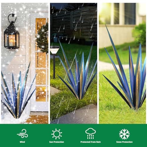 Large Metal Agave Plants 25.6‘’ Outdoor Decor DIY Tequila Rustic Sculpture Metal Agave Yard Art Outdoor Patio Yard Home Decor Garden Statue for Mom Gift (Blue)