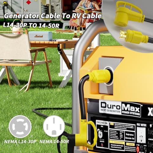 4 Prong 30 Amp to 50 Amp RV Generator Adapter Cord, NEMA L14-30 Twist Lock Male Plug to NEMA 14-50 Female Plug, 12 Inch(1 FT) 10 Gauge STW Power Cord, Max 30A 125V/250V, Yellow, ETL Listed