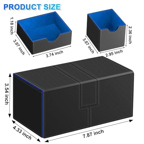 Card Deck Case for Trading Cards, Deck Storage Box for 200 Single Sleeved Cards Large Twin Flip Deck Case with 1 Storage Dice & 2 Trays Fits EDH/YuGiOh/MTG/TCG/CCG (Small-Black&Blue)